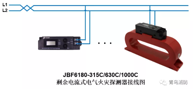 測溫式<a href=http://www.ding123.cn/dianqihuozai/ target=_blank class=infotextkey>電氣火災(zāi)監(jiān)控</a>探測器JBF6180（315C/630C/1000C）<a href=http://www.ding123.cn/dianqihuozai/ target=_blank class=infotextkey>電氣火災(zāi)監(jiān)控</a>系統(tǒng)產(chǎn)品接線圖